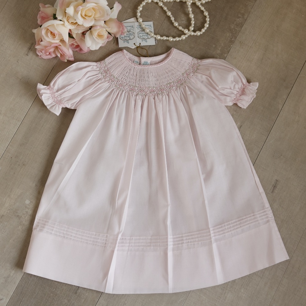Pink Ruffled Sleeve Bishop Smocked Heirloom Dress Feltman Brothers Portrait NWT